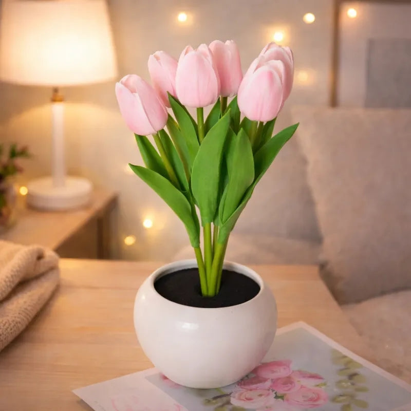 LED Tulip Night Light Dimmable Plug-in Romantic Flower Lamp Artificial Bloom Mother’s Day Gift