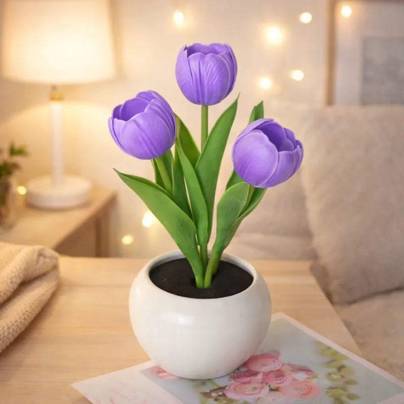 LED Tulip Night Light Dimmable Plug-in Romantic Flower Lamp Artificial Bloom Mother’s Day Gift