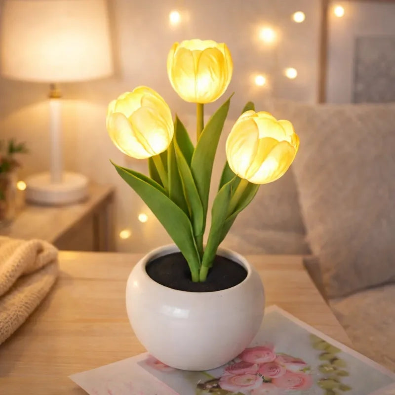LED Tulip Night Light Dimmable Plug-in Romantic Flower Lamp Artificial Bloom Mother’s Day Gift