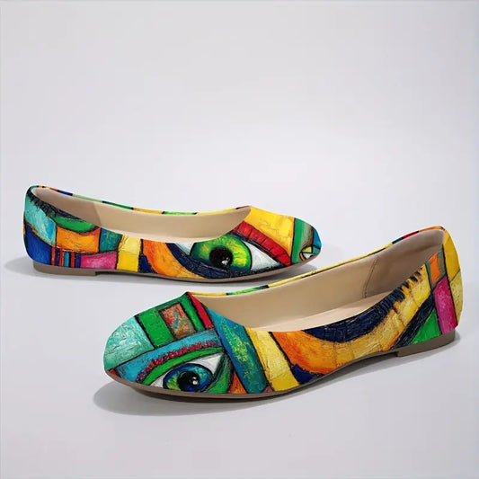 Omine Women's Wide Width Flat Shoes, Comfortable Casual Round Toe Classy Design Ballet Flats.