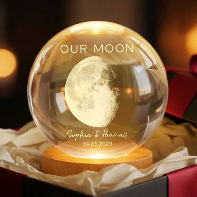 Personalized Our Moon Special Day Crystal Ball LED Night Light Custom Moon Phase Night Light for Couples Romantic Anniversary Gift