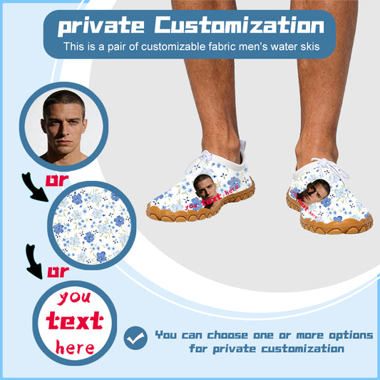 OMINE Cloth covered men's water skiing shoes - adjustable drawstring collar, white barefoot water sports socks with non slip sole, customizable
