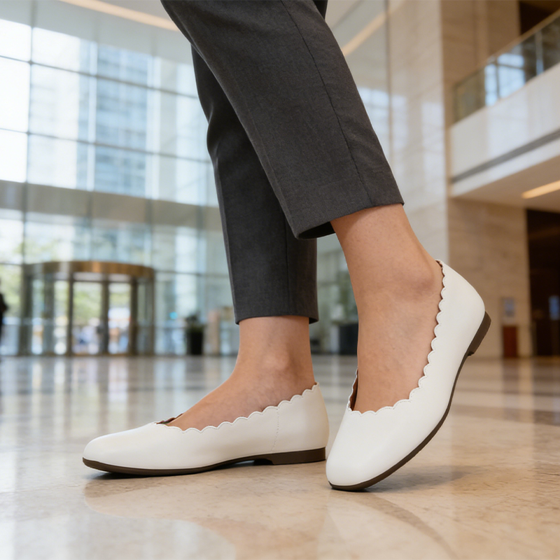 Omine   Classic Round Toe Ballet Flats Wave Pattern Edge Super Low Heel Flat Solid Color Full Size Comfort Party Dress Casual Shoes
