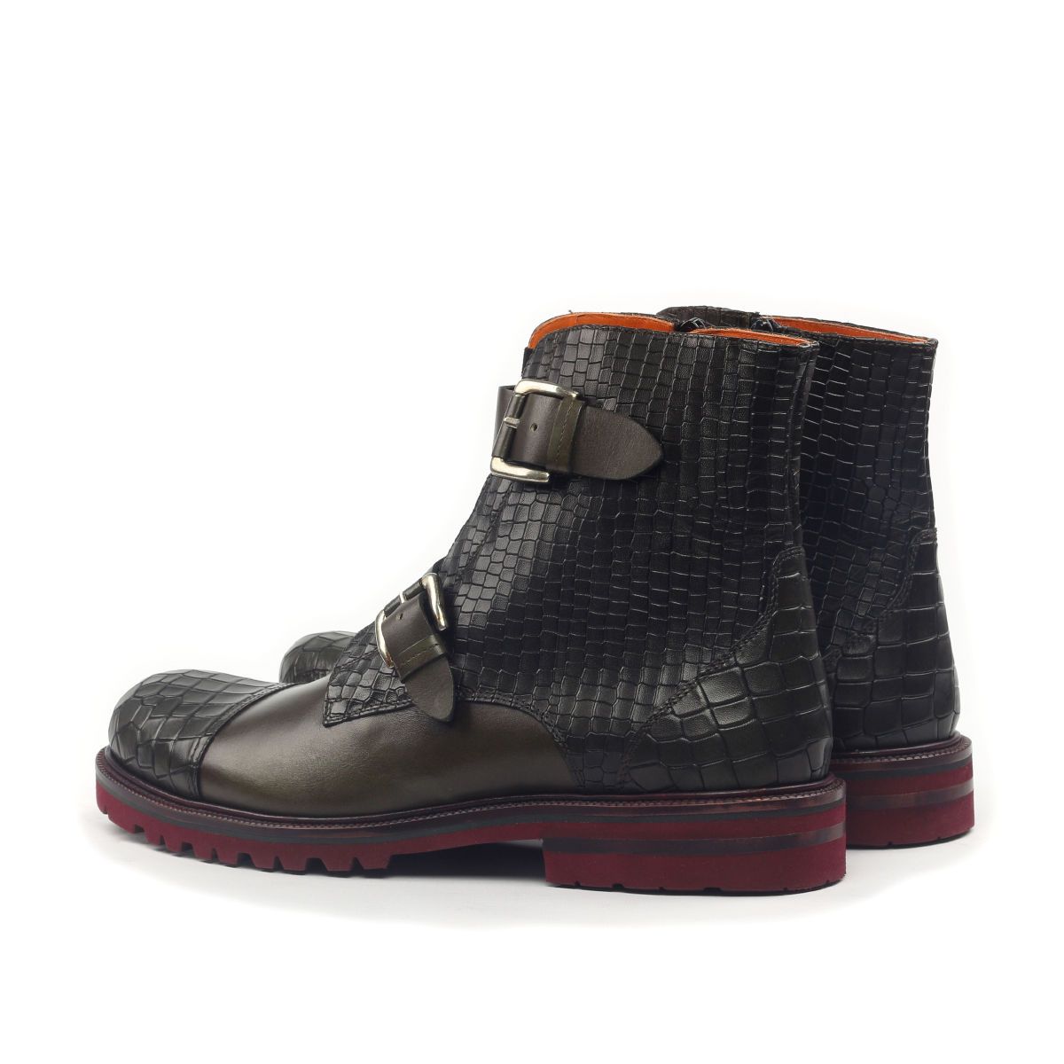 Omine Engraved Cap Toe Double Strap Boot